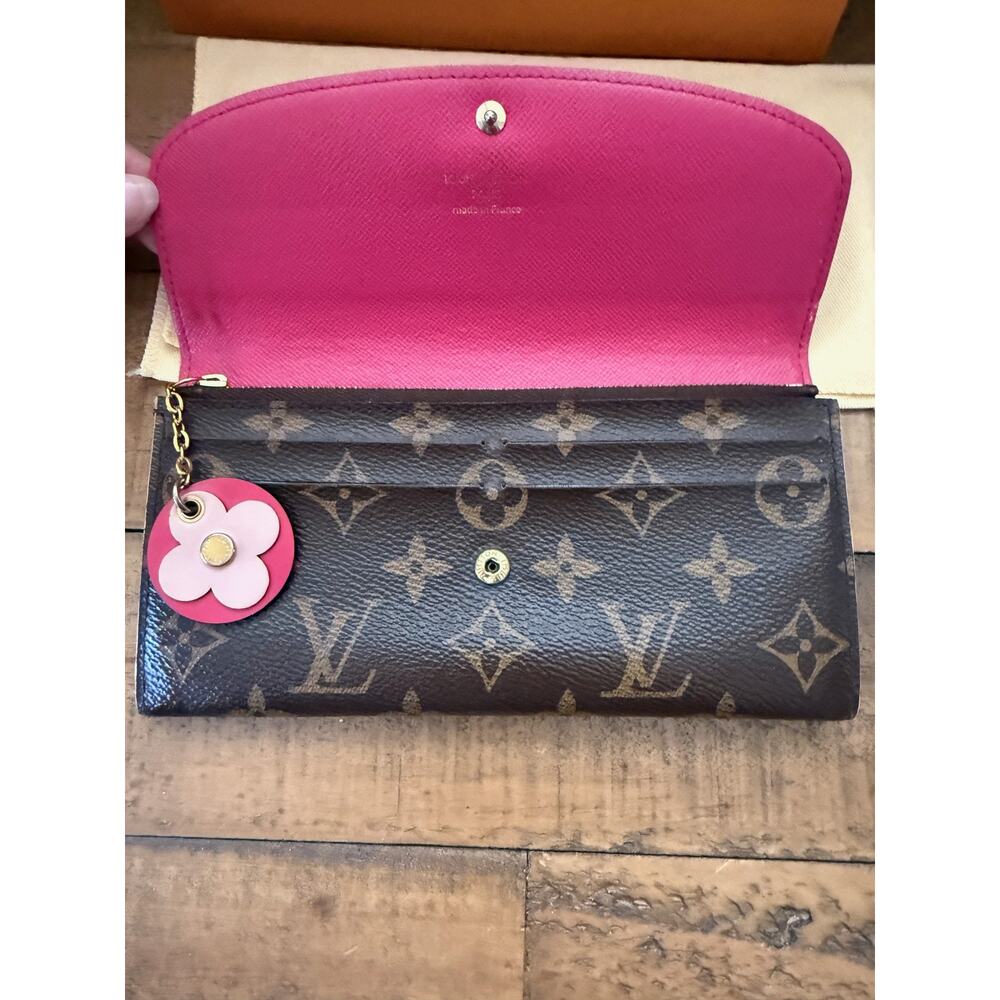 Louis Vuitton Wallet Womens Brown Monogram Canvas Pink Flower Wristlet France - Picture 12 of 16